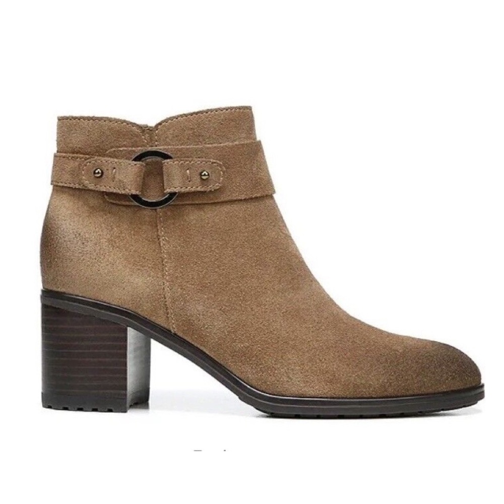 Naturalizer Lydia Ankle Heeled Water Repellant Booties in Warm Oat Suede Size 10